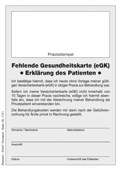 Fehlende Gesundheitskarte (eGK) - Block