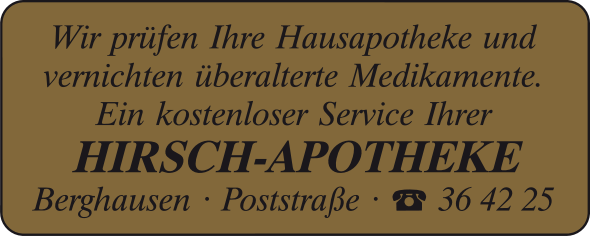 Gold-Etikett mit Text "Wir prüfen Ihre Hausapotheke"