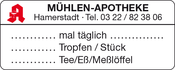 Dosierungs-Etikett mit Apothekennamen