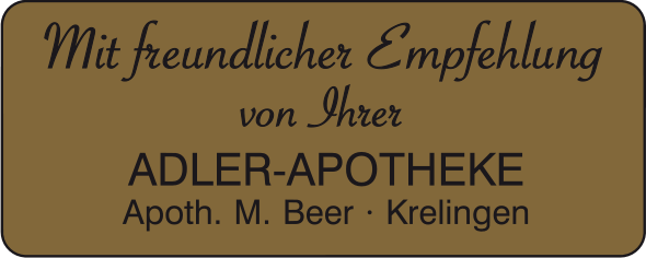 Gold-Etikett mit Text "Mit freundlicher Empfehlung"